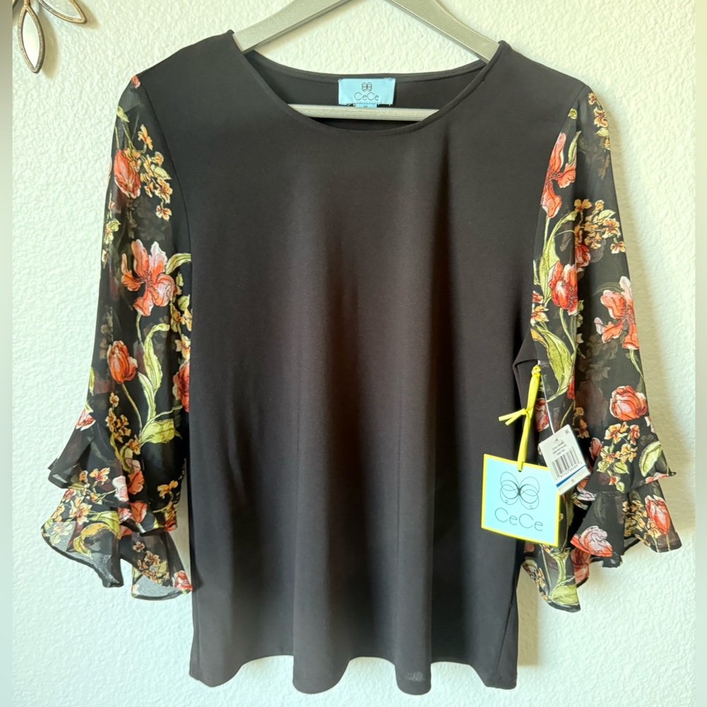 BNWT CeCe blouse with floral sleeves